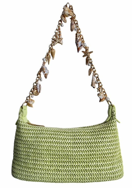 Bucas in Marbella Shoulder Bag with Starfish, Shell and Pearl Charms in Matcha